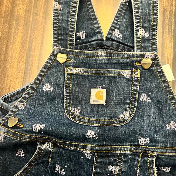 Carhartt Girls Denim Pink Tractor Overalls Size 24m - Picture 2 of 4